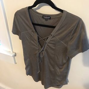 Lace up army green top